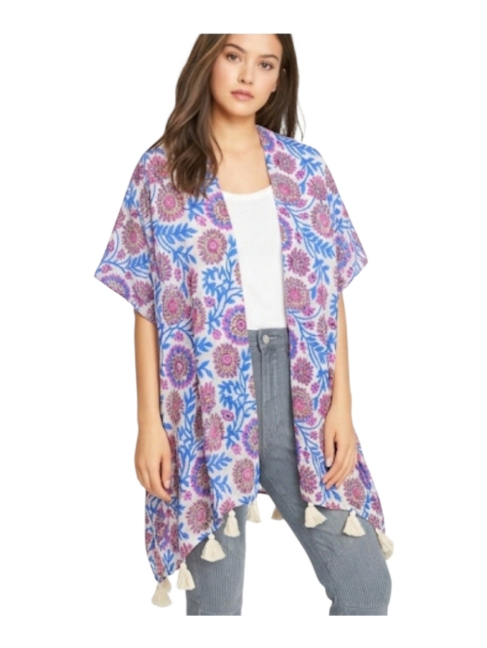 J. Crew Blue and Pink Floral Beach Poncho, XS/S Size, NWT